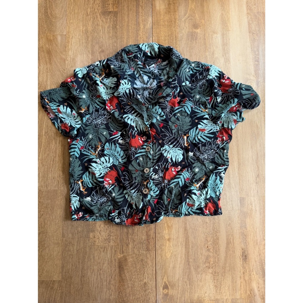 Disney Her Universe Lion King Tropical Leaf Pumbaa Timon Button Down Shirt XS